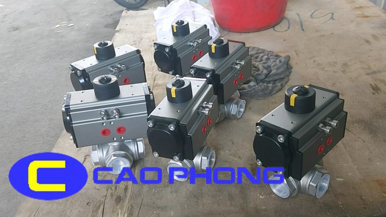 Van Bi Nối Ren 3 Ngã Chữ T CF8M Điều Khiển Khí Nén Double Acting 2 van-bi-noi-ren-3-nga